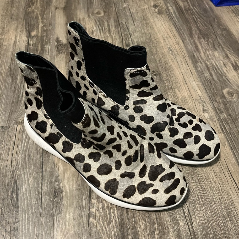 Cole Haan Black and White Ankle Boots with Elastic Panels